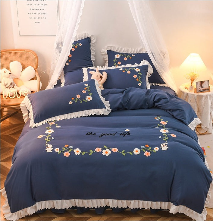 KTX-635731 Embroidered Wind Ruffled Duvet Cover Set for Single Bed - 3 Piece