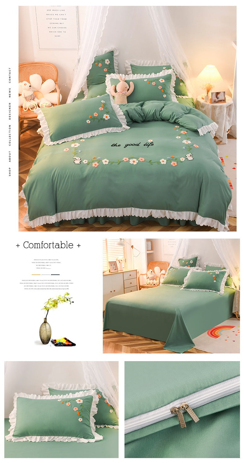 KTX-635731 Embroidered Wind Ruffled Duvet Cover Set for Single Bed - 3 Piece