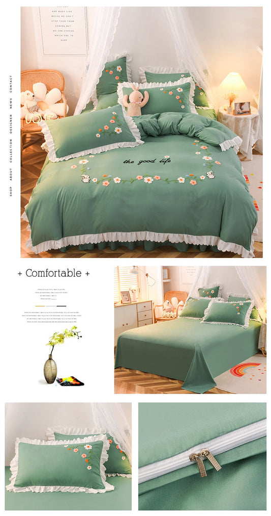 KTX-635731 Embroidered Wind Ruffled Duvet Cover Set for Single Bed - 3 Piece