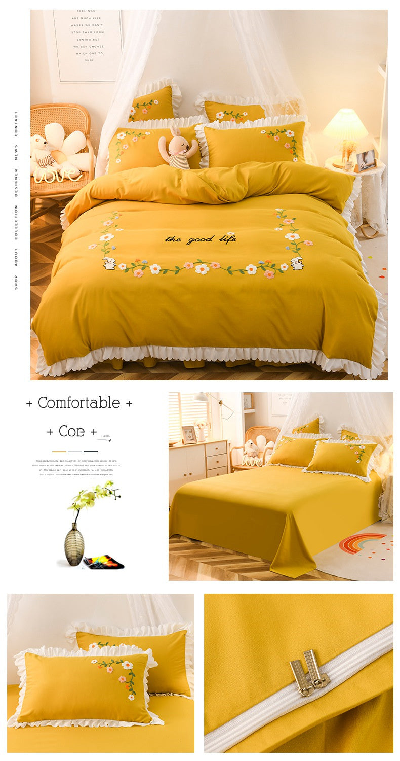 KTX-635731 Embroidered Wind Ruffled Duvet Cover Set for Single Bed - 3 Piece