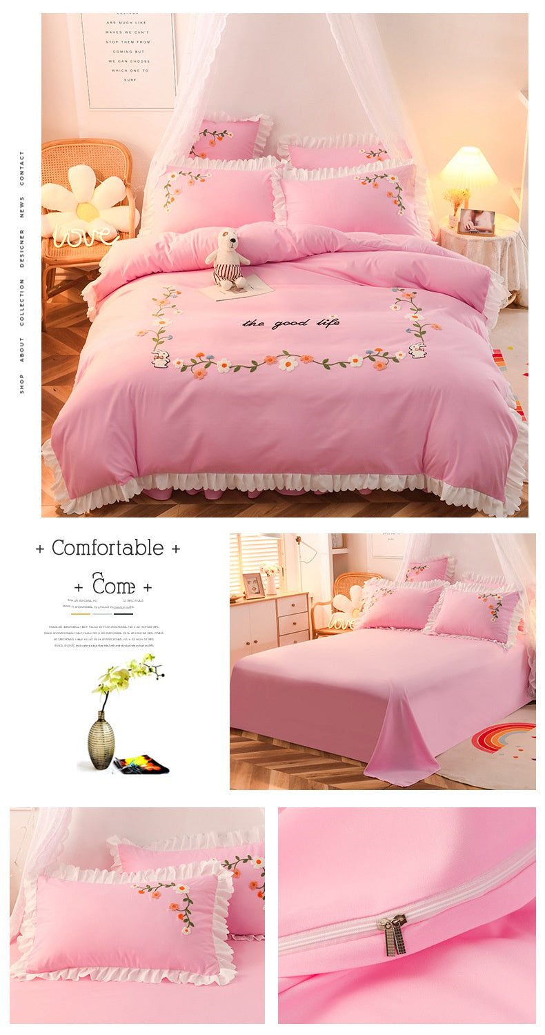 KTX-635731 Embroidered Wind Ruffled Duvet Cover Set for Single Bed - 3 Piece