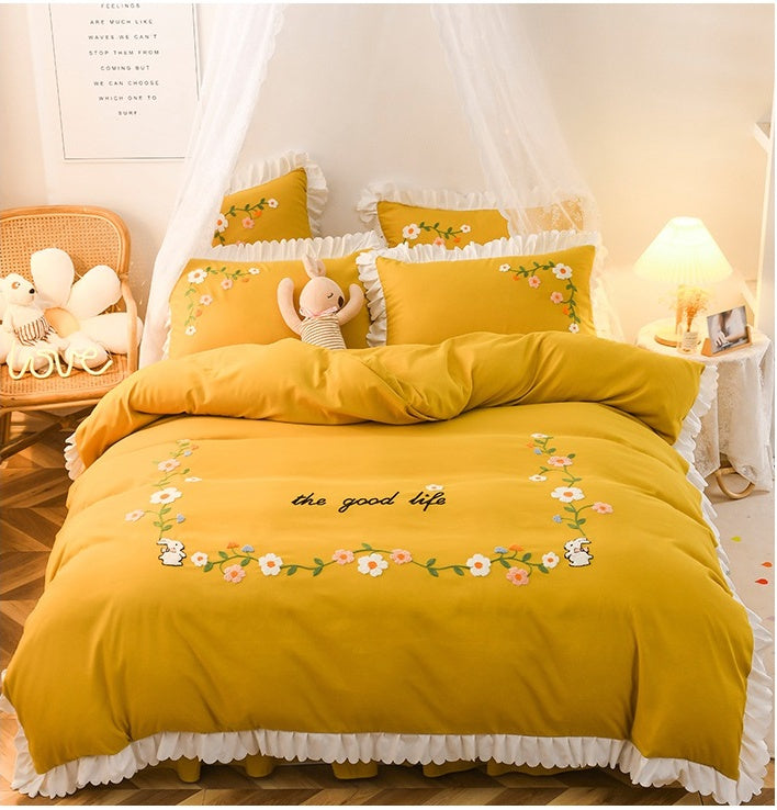 KTX-635731 Embroidered Wind Ruffled Duvet Cover Set for Single Bed - 3 Piece