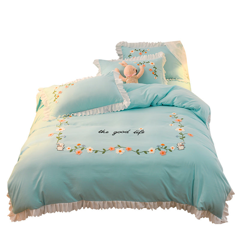 KTX-635731 Embroidered Wind Ruffled Duvet Cover Set for Single Bed - 3 Piece