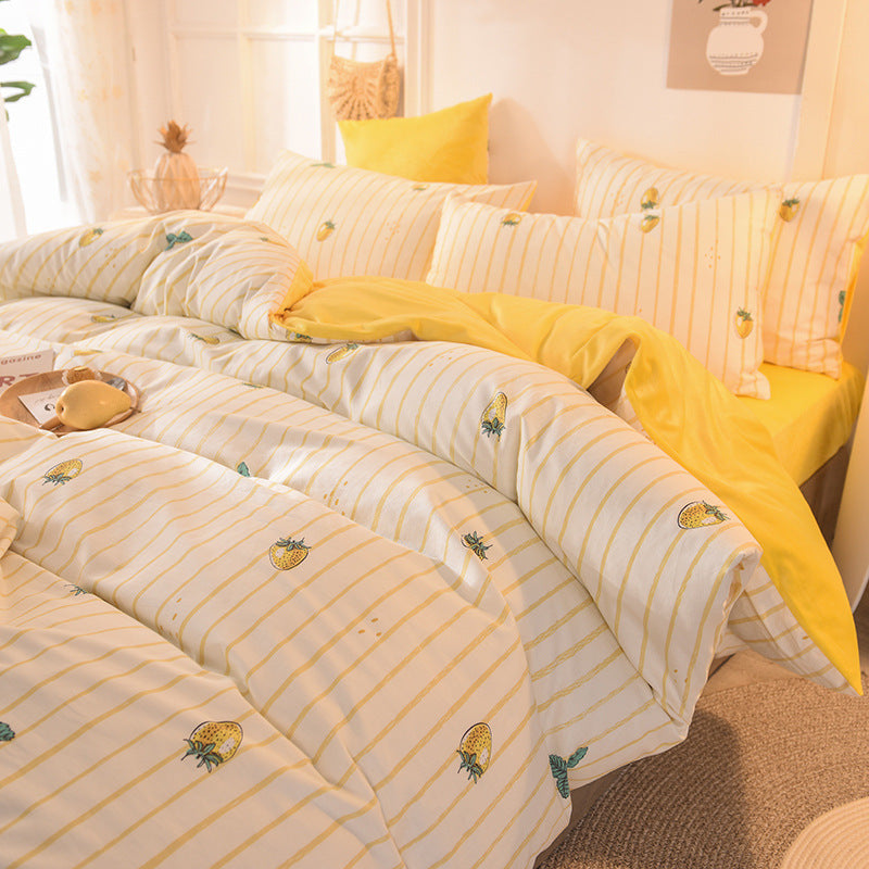 KTX-636371 Leopard and Floral Print Cotton Velvet 4-Piece Bedding Set - Duvet Cover, Sheets, Pillowcases