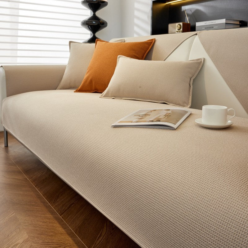 KTX-636947 Solid Color Waffle Sofa Cushion - Waterproof Non-Slip Polyester Cover, Multiple Sizes Available