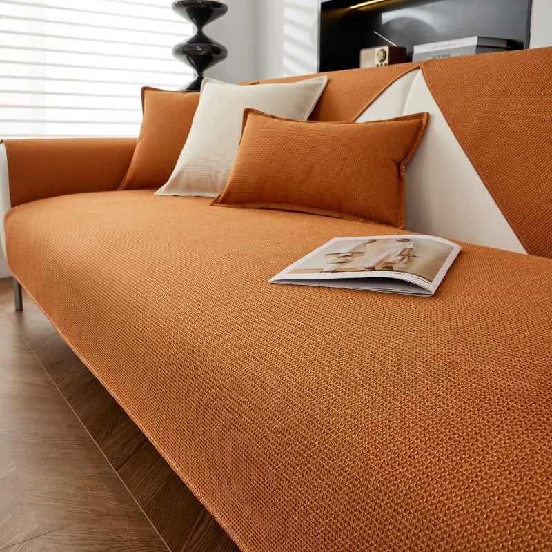 KTX-636947 Solid Color Waffle Sofa Cushion - Waterproof Non-Slip Polyester Cover, Multiple Sizes Available