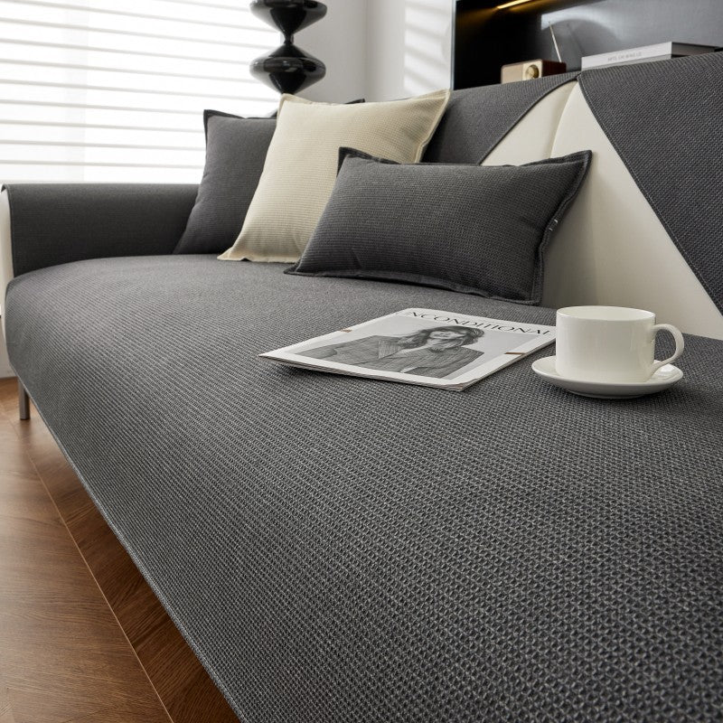 KTX-636947 Solid Color Waffle Sofa Cushion - Waterproof Non-Slip Polyester Cover, Multiple Sizes Available