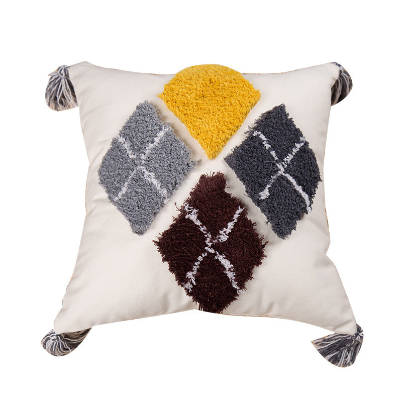 KTX-637203 Embroidered Tufted Gray and Black Square Cushion with Core for Nordic Home Decor