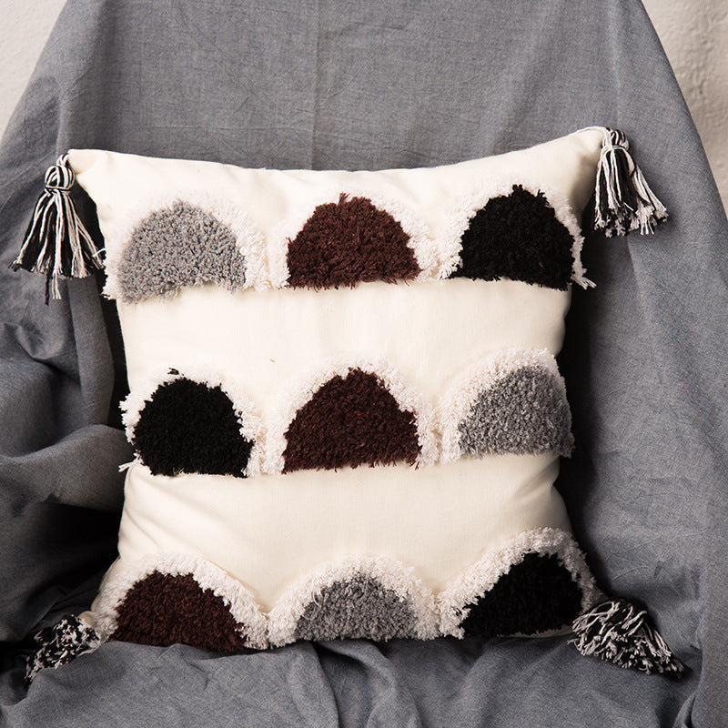 KTX-637203 Embroidered Tufted Gray and Black Square Cushion with Core for Nordic Home Decor