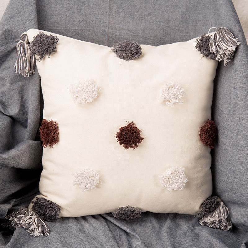 KTX-637203 Embroidered Tufted Gray and Black Square Cushion with Core for Nordic Home Decor