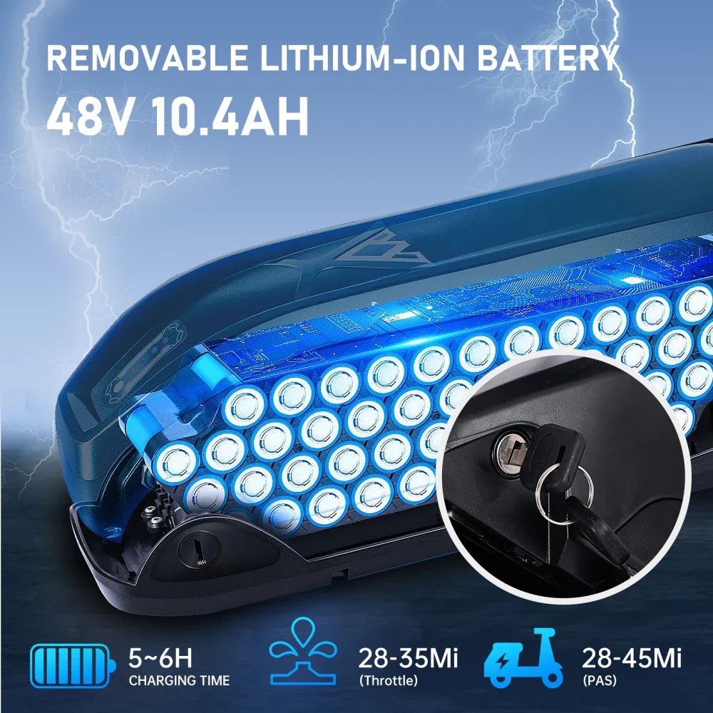 KTX-637395 Folding Electric Scooter with 350W/500W Peak Motor, 480Wh Removable Battery, 2-Seat Design, Large Basket, Black