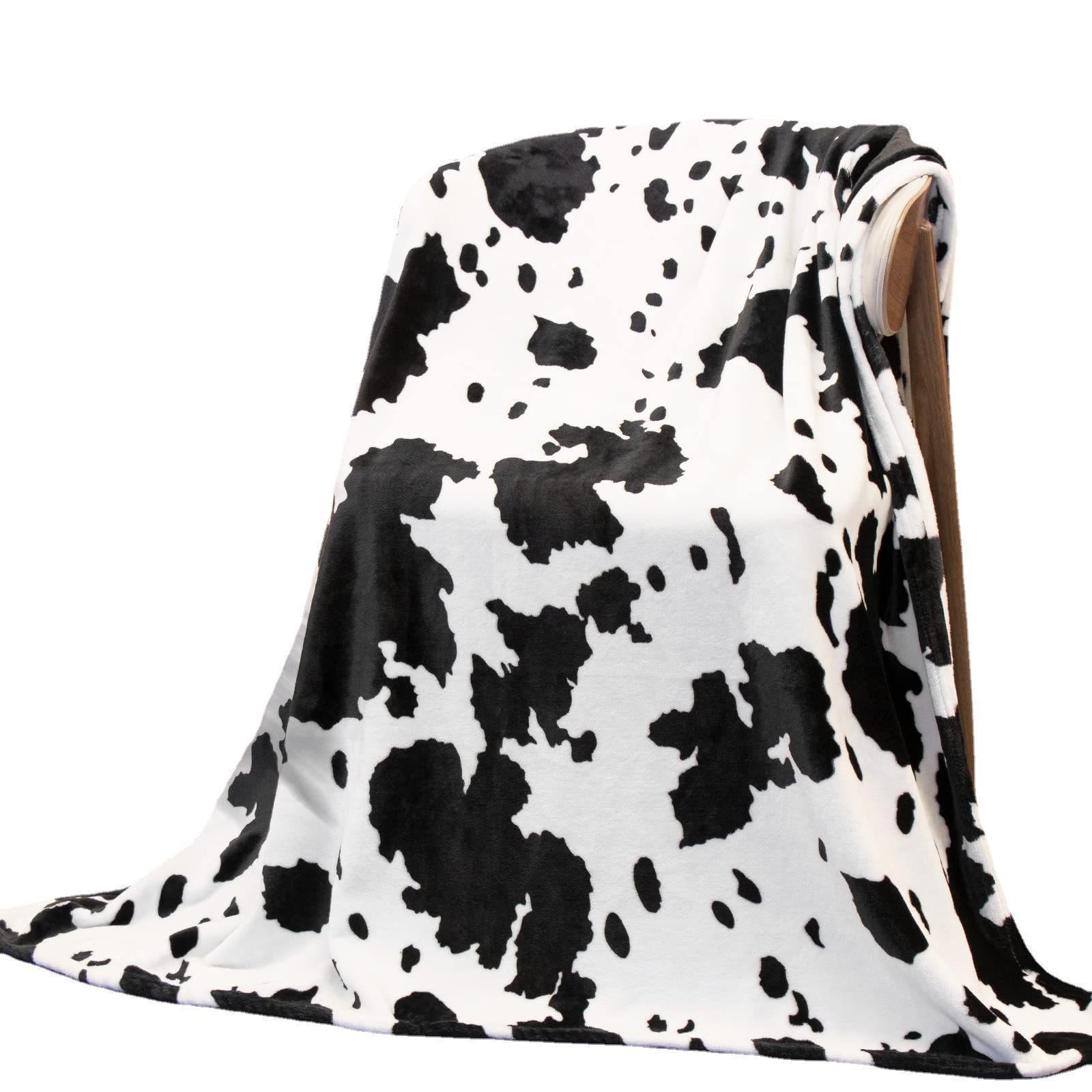 KTX-637971 Cow Print Flannel Blanket - Soft and Cozy, Available in Multiple Sizes for All Seasons