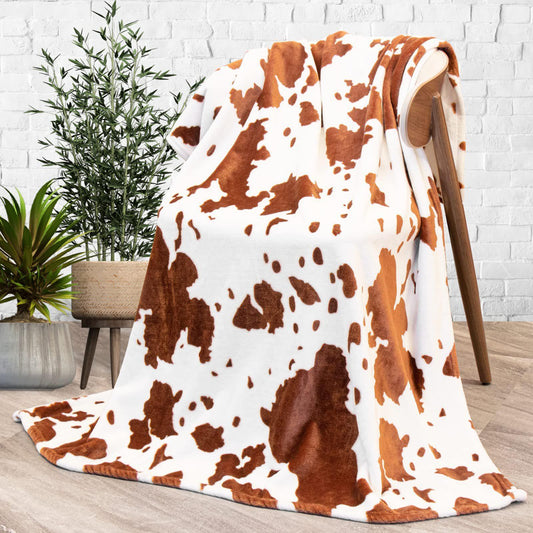 KTX-637971 Cow Print Flannel Blanket - Soft and Cozy, Available in Multiple Sizes for All Seasons
