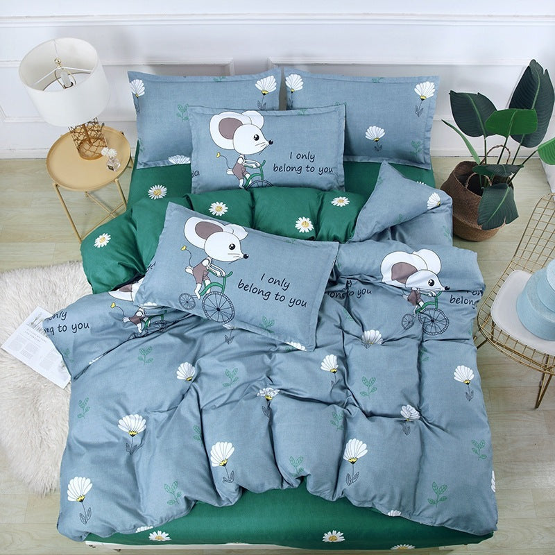 KTX-638355 Cartoon Brushed Plant Cashmere Bedding Set - Four-Piece for 1.5m, 1.8m, and 2m Beds