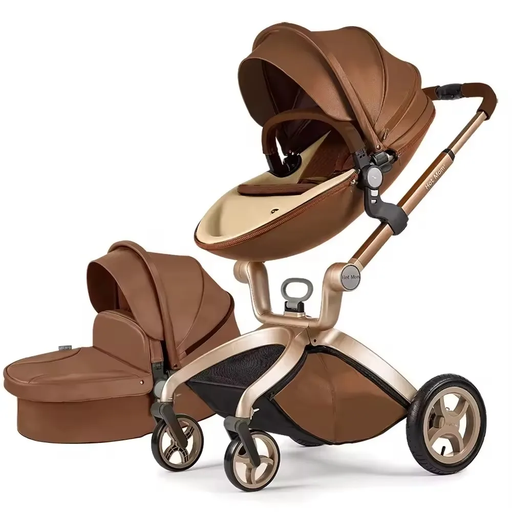 KTX-641683 Luxury 3-in-1 PU Leather Baby Stroller with High Landscape Design