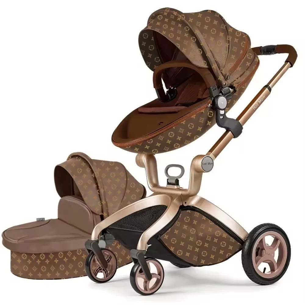 KTX-641683 Luxury 3-in-1 PU Leather Baby Stroller with High Landscape Design
