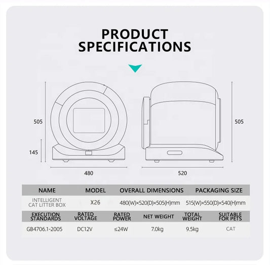 KTX-643091 Smart Self-Cleaning Cat Litter Box with WiFi App Control, Large Capacity, Odor Control, Easy Clean