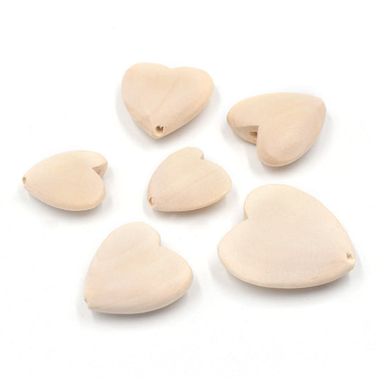KTX-643731 Large Wooden Heart Pendants, DIY Craft Accessories, 20-40MM, Pack of 10