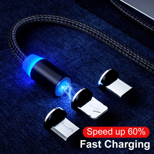 KTX-645011 Magnetic 3-in-1 Fast Charging Data Cable - 1m & 2m Length, USB, Micro USB, TYPE-C, Compatible with Multiple Devices
