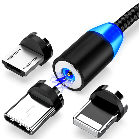KTX-645011 Magnetic 3-in-1 Fast Charging Data Cable - 1m & 2m Length, USB, Micro USB, TYPE-C, Compatible with Multiple Devices