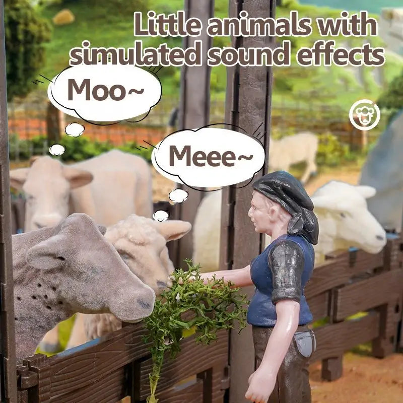 KTX-645203 DIY Farm House Animal Action Figure Play Set with Tractors and Farm Truck