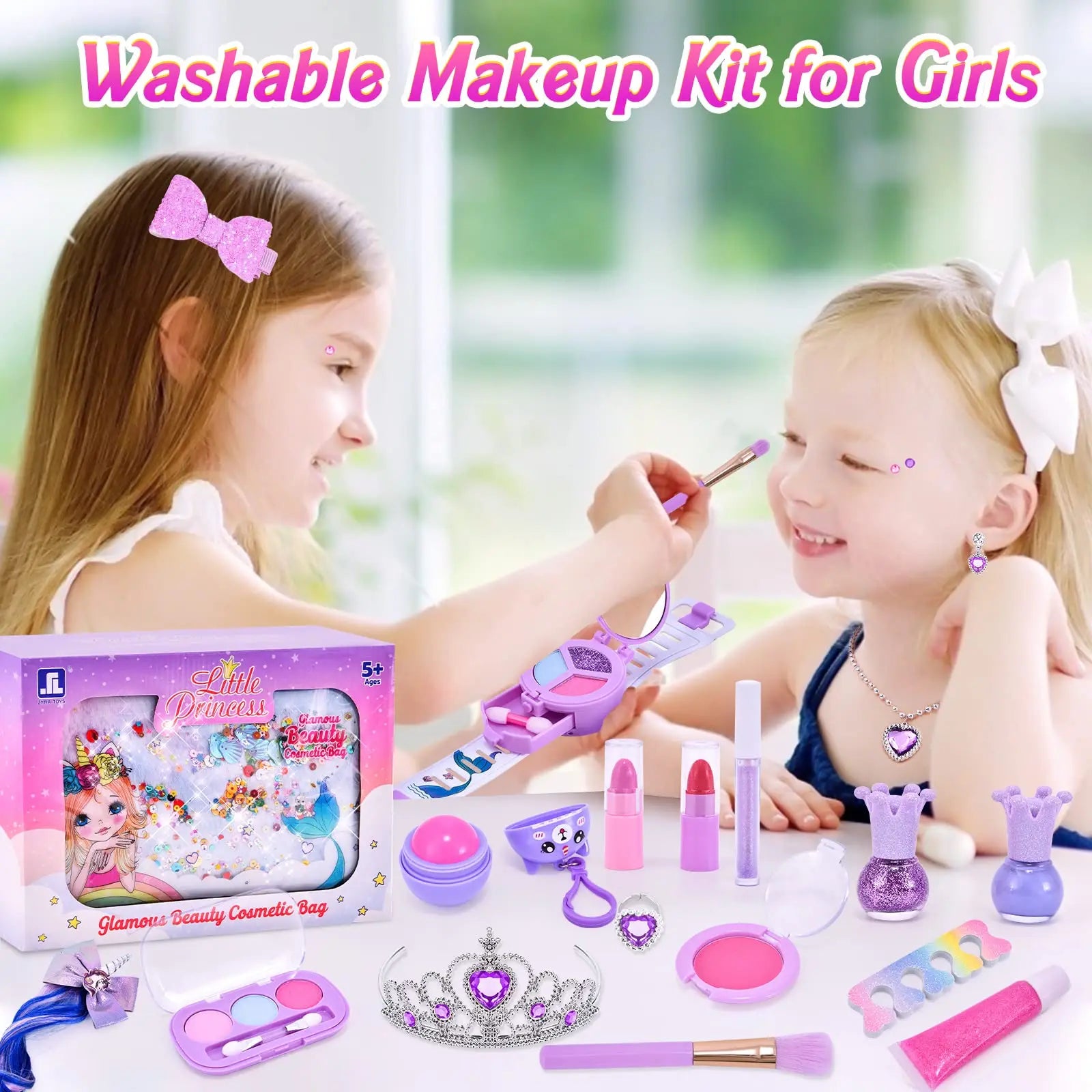 KTX-645779 Kids Sustainable Washable Princess Pretend Play Makeup Kit Mermaid Style for Ages 2 to 14+