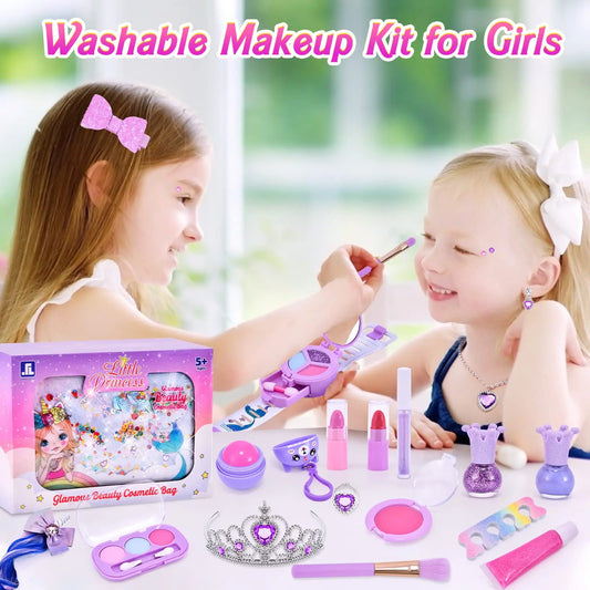 KTX-645779 Kids Sustainable Washable Princess Pretend Play Makeup Kit Mermaid Style for Ages 2 to 14+