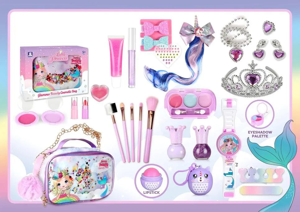KTX-645779 Kids Sustainable Washable Princess Pretend Play Makeup Kit Mermaid Style for Ages 2 to 14+