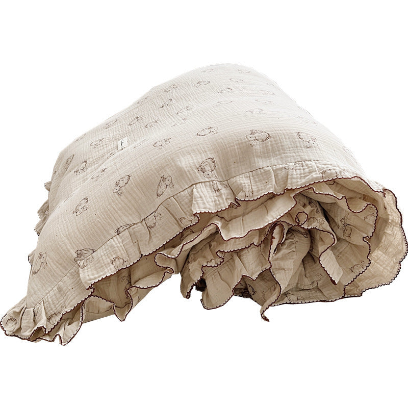 KTX-646099 Cotton Gauze Double-Layer Rabbit Quilt Cover Set with Pillowcases for Kids and Cribs