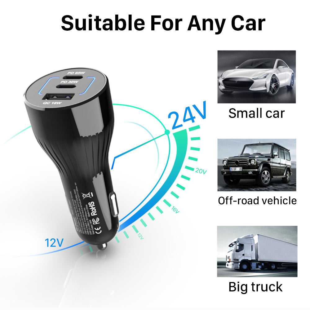 KTX-646163 Fast Charge 95W Multi-Function Car Charger with 2m Cable for Laptops, Tablets, and Mobile Phones