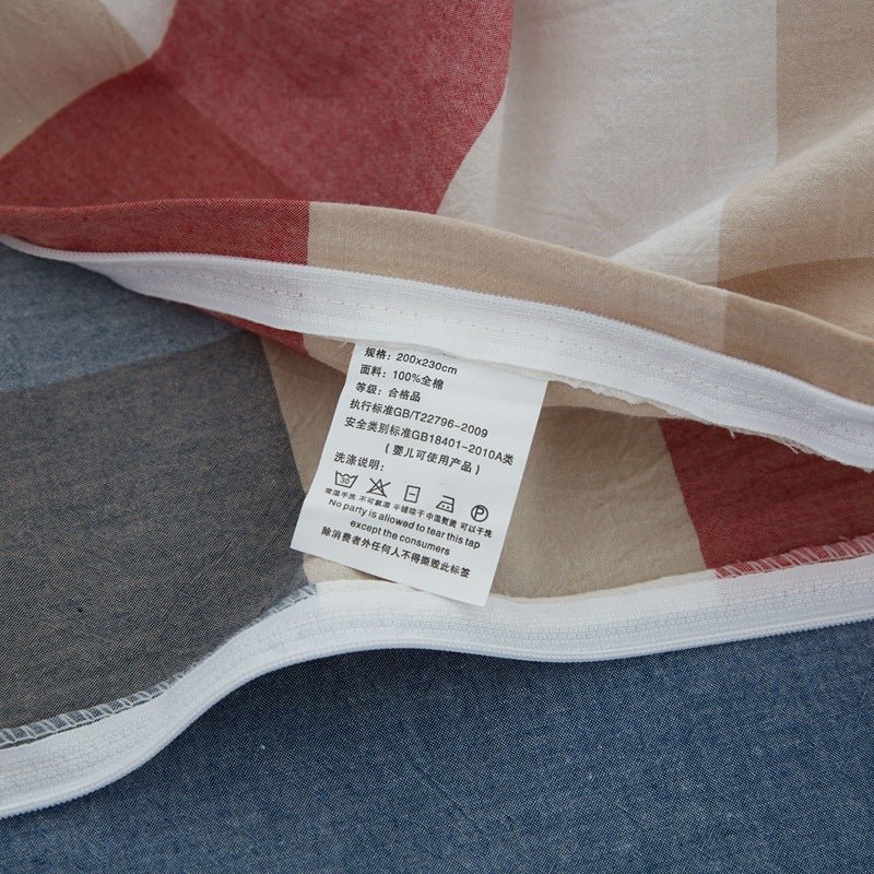 KTX-646419 Cotton Plaid Quilt Cover Set with Fitted Sheets and Pillowcases in Multiple Sizes