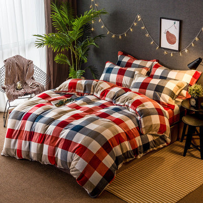 KTX-646419 Cotton Plaid Quilt Cover Set with Fitted Sheets and Pillowcases in Multiple Sizes