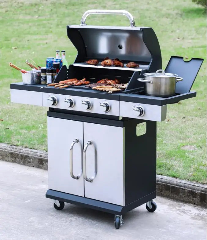 KTX-646611 4-Burner Portable Propane Gas Grill with Trolley for Outdoor Cooking
