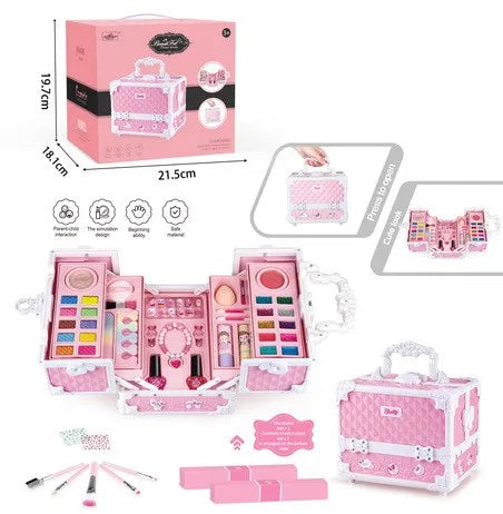 KTX-646931 Kids Pretend Play Makeup Set in Suitcase - Real Cosmetics Kit for Girls Ages 2-7