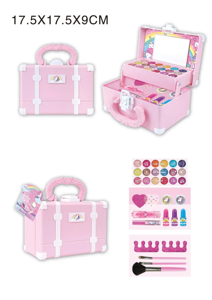 KTX-646931 Kids Pretend Play Makeup Set in Suitcase - Real Cosmetics Kit for Girls Ages 2-7