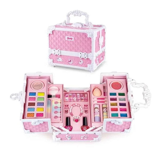 KTX-646931 Kids Pretend Play Makeup Set in Suitcase - Real Cosmetics Kit for Girls Ages 2-7