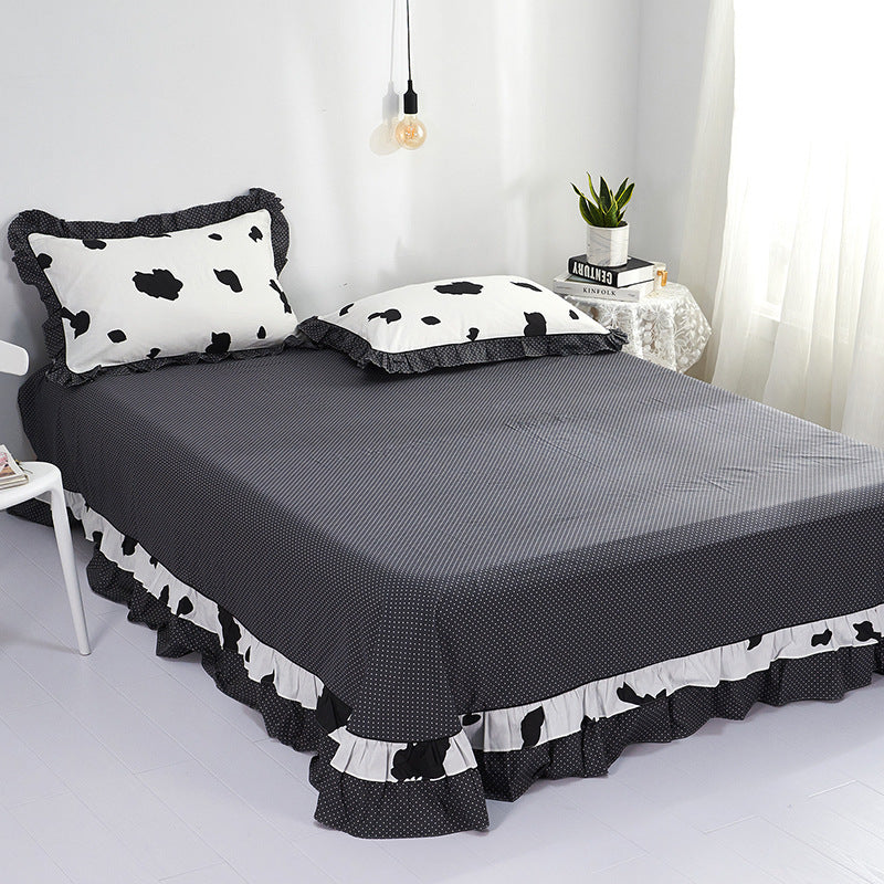 KTX-647059 Pure Cotton Edge Rounded Bed Sheet with Pillowcase Set