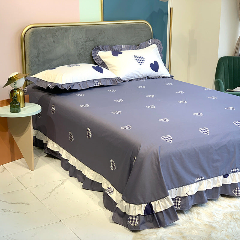 KTX-647059 Pure Cotton Edge Rounded Bed Sheet with Pillowcase Set