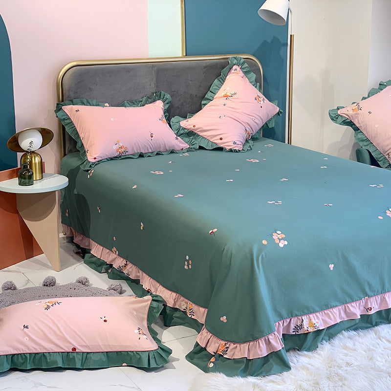 KTX-647059 Pure Cotton Edge Rounded Bed Sheet with Pillowcase Set