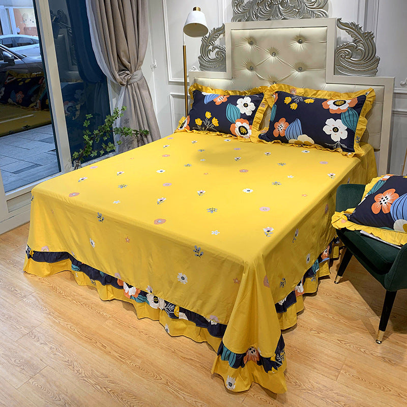 KTX-647059 Pure Cotton Edge Rounded Bed Sheet with Pillowcase Set