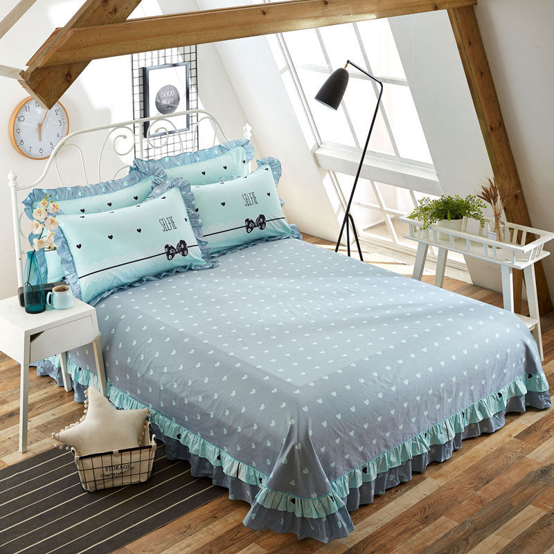 KTX-647059 Pure Cotton Edge Rounded Bed Sheet with Pillowcase Set