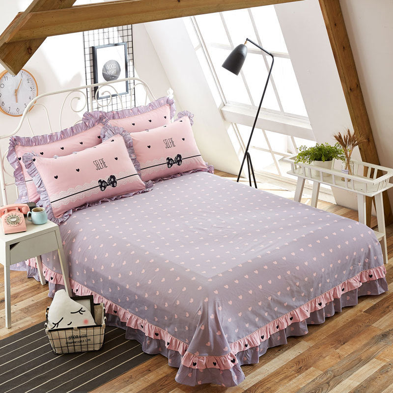 KTX-647059 Pure Cotton Edge Rounded Bed Sheet with Pillowcase Set