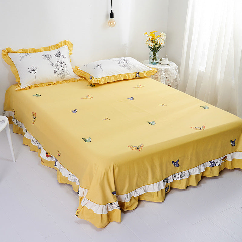 KTX-647059 Pure Cotton Edge Rounded Bed Sheet with Pillowcase Set