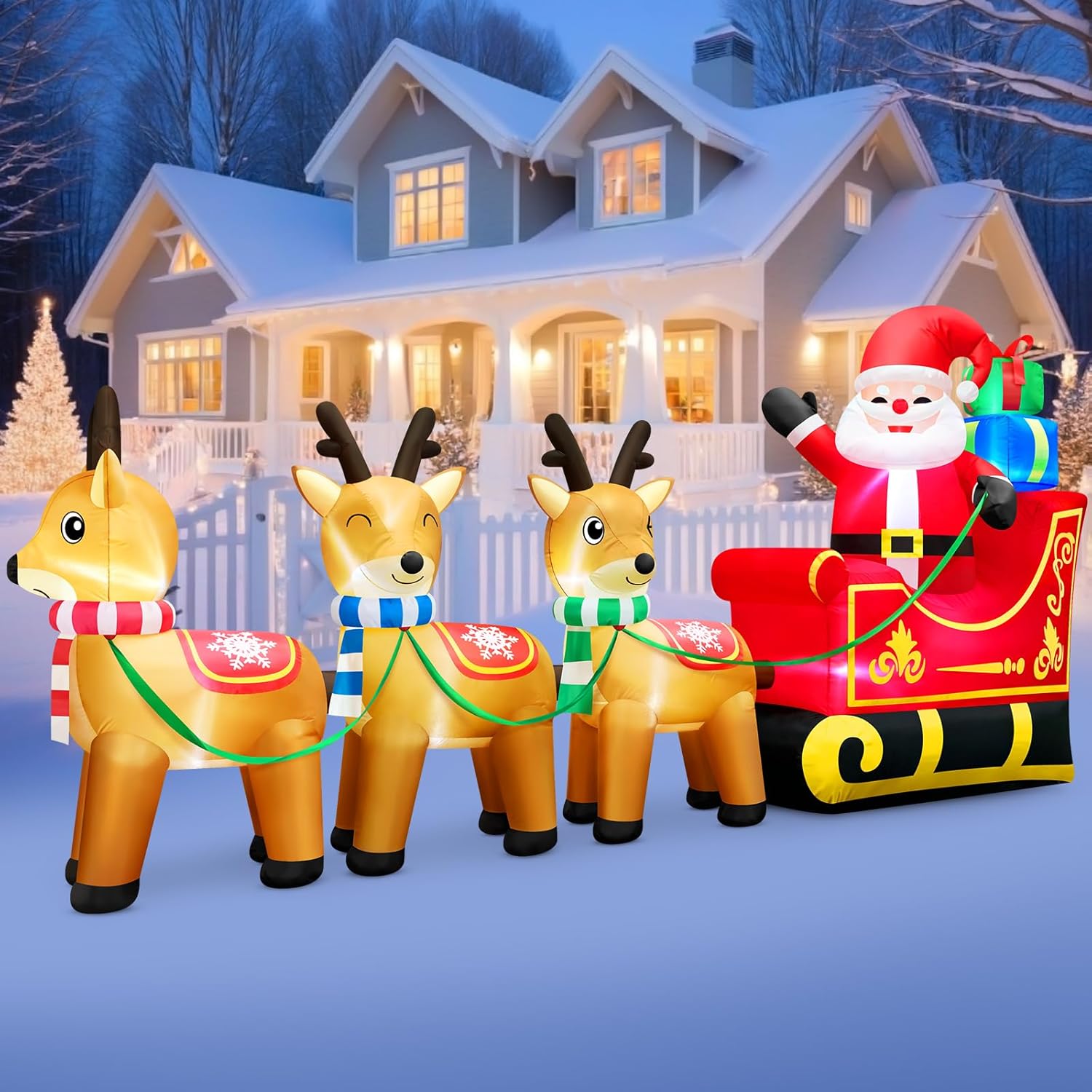 KTX-647443 6 FT Inflatable Christmas Tree with Santa and Dog – LED Lights for Outdoor Holiday Decor