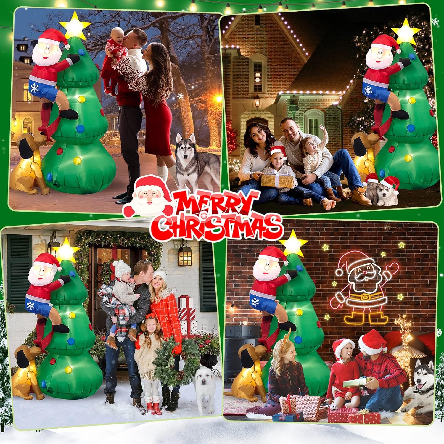 KTX-647443 6 FT Inflatable Christmas Tree with Santa and Dog – LED Lights for Outdoor Holiday Decor