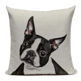 KTX-648083 Boston Terrier Head Tilt Pillow Cover - Square Linen/Cotton Cushion Case, 45x45CM
