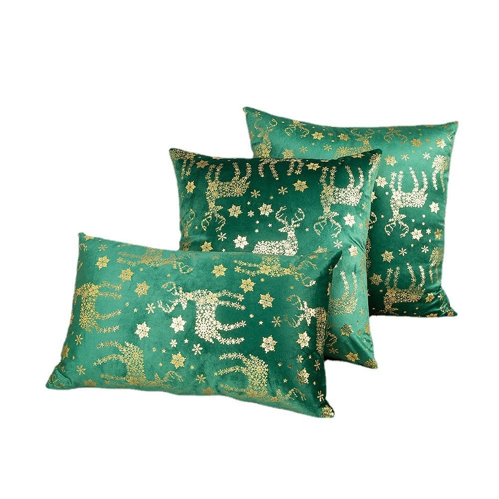 KTX-648211 Velvet Bronzing Christmas Pillow Cover with Plant Flowers and Cute Animals