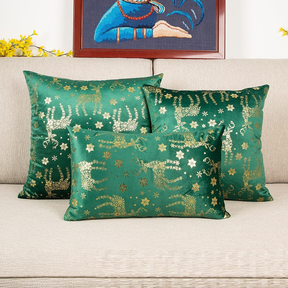 KTX-648211 Velvet Bronzing Christmas Pillow Cover with Plant Flowers and Cute Animals