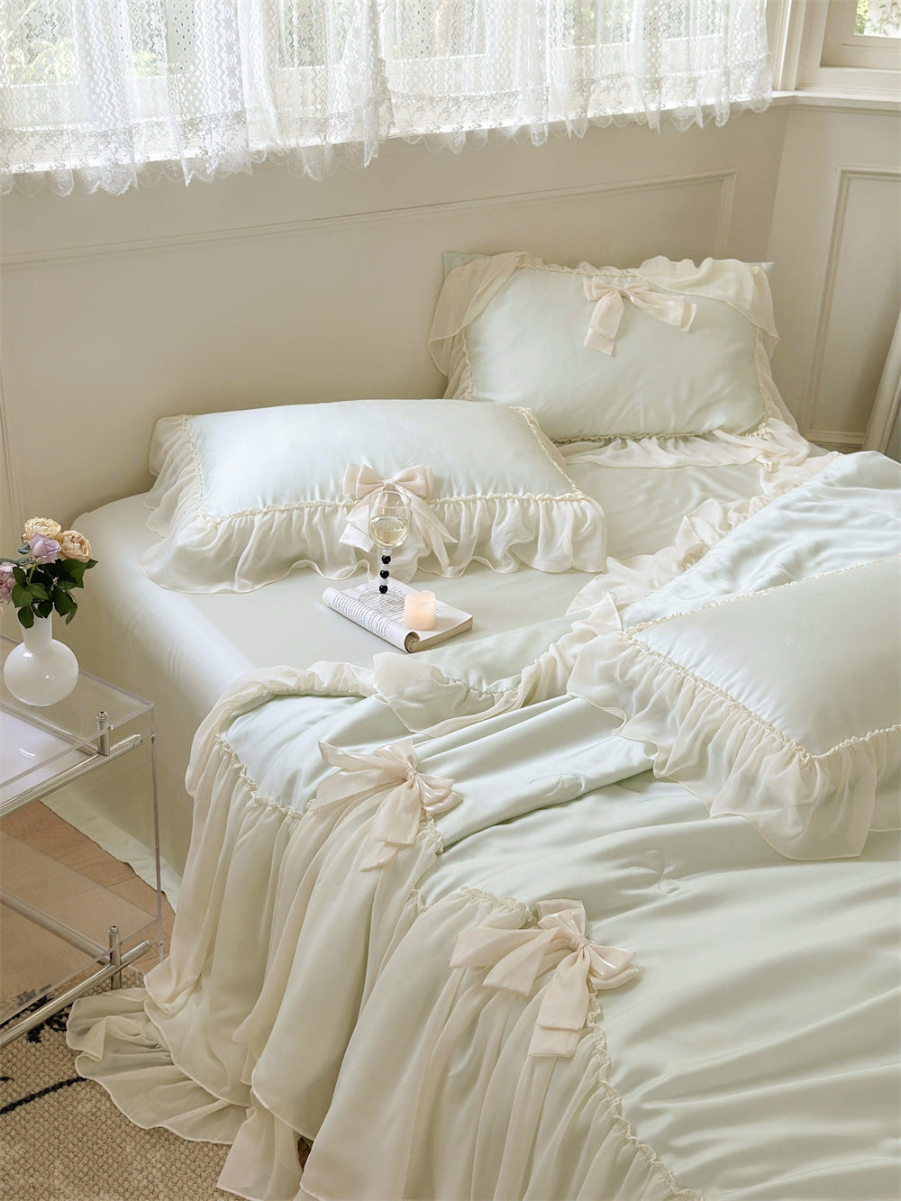 KTX-648403 Summer Cooling Duvet Set in Korean Style with Tencel Fabric and Ruffle Design