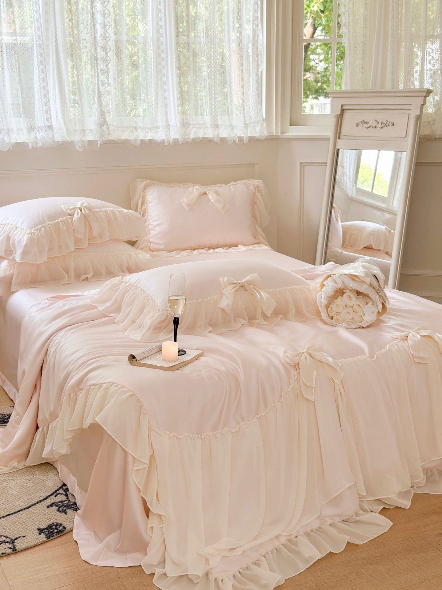 KTX-648403 Summer Cooling Duvet Set in Korean Style with Tencel Fabric and Ruffle Design
